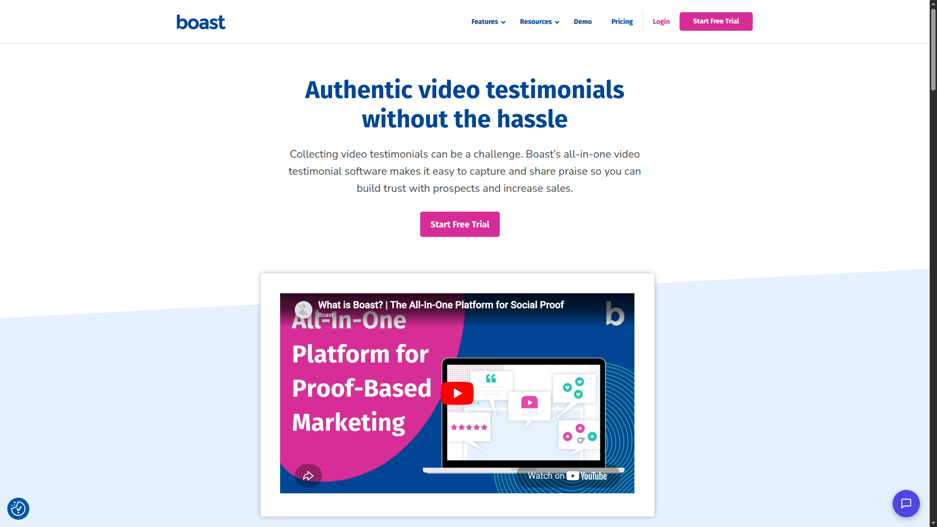 Boast video and audio testimonial collection homepage