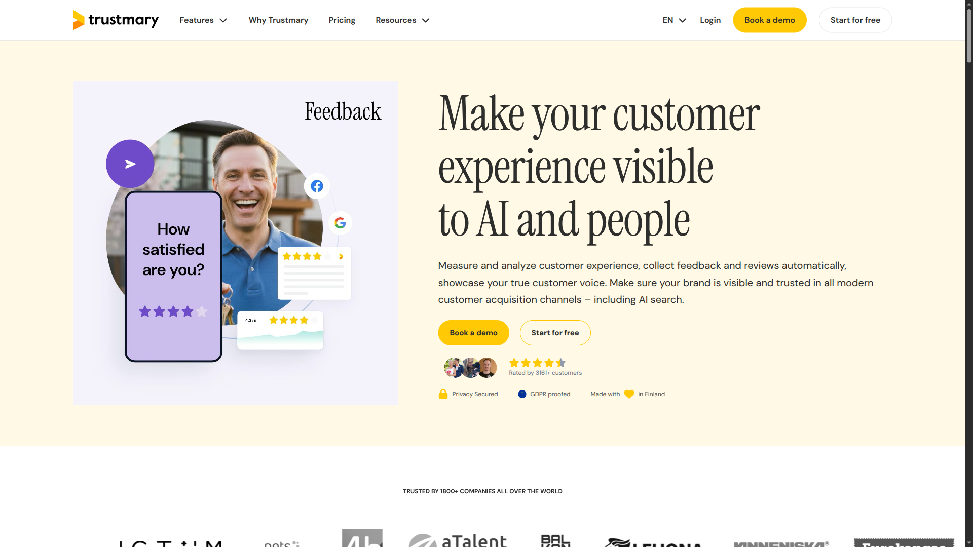 Trustmary review and testimonial platform homepage