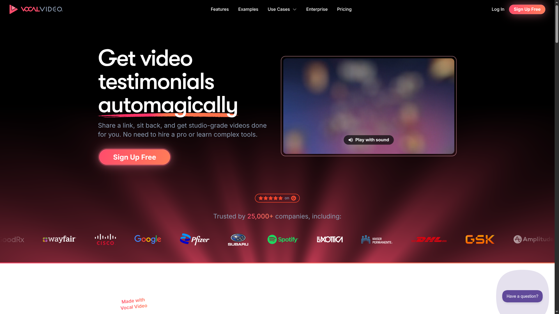Vocal Video video testimonial platform homepage
